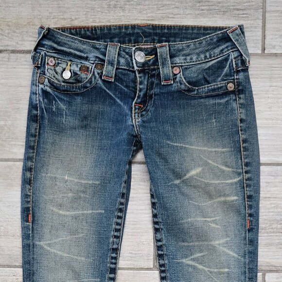 True Religion Billy Boot Cut Low Rise Jeans Women's Dusty Faded Flap Pockets 25 - Picture 3 of 11